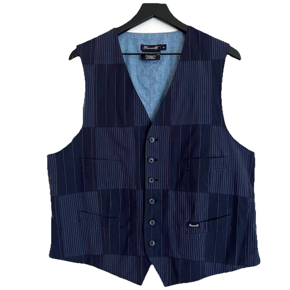 Faconnable Men’s Patchwork Button Vest Size L Navy